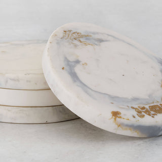 HADLEY OVAL RESIN COASTER  |  SET OF 8  |  MARBLED STEEL + SAND