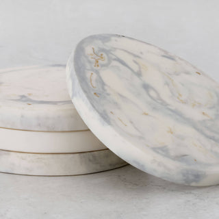 HADLEY OVAL RESIN COASTER  |  SET OF 8  |  MARBLED STEEL + SAND