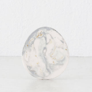 HADLEY OVAL RESIN COASTER  |  SET OF 8  |  MARBLED STEEL + SAND