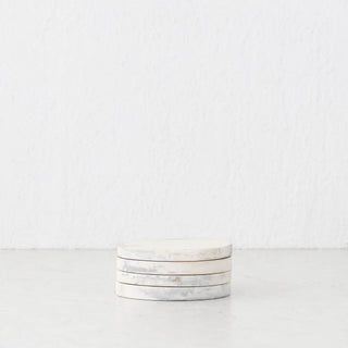 HADLEY OVAL RESIN COASTER  |  SET OF 8  |  MARBLED STEEL + SAND
