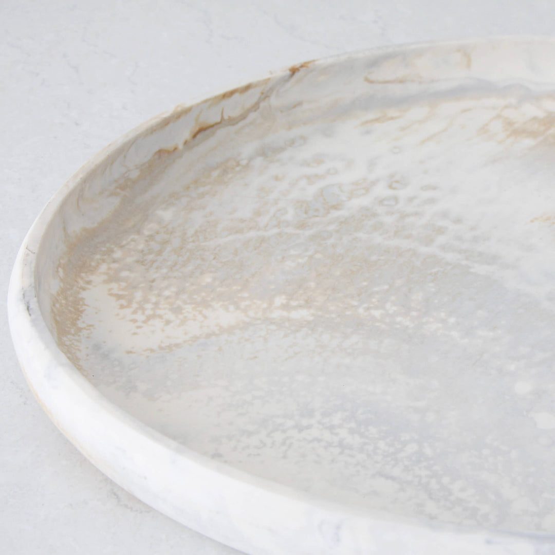 HADLEY OVAL RESIN SERVING TRAY |  LARGE 43CM  |  MARBLED STEEL + SAND