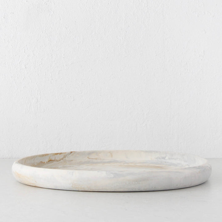 HADLEY OVAL RESIN SERVING TRAY |  LARGE  |  MARBLED STEEL + SAND