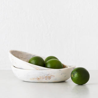 HADLEY OVAL RESIN SERVING BOWL  |  BUNDLE X2  |  MARBLED STEEL + SAND
