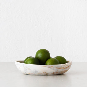 HADLEY OVAL RESIN SERVING BOWL  |  MARBLED STEEL + SAND