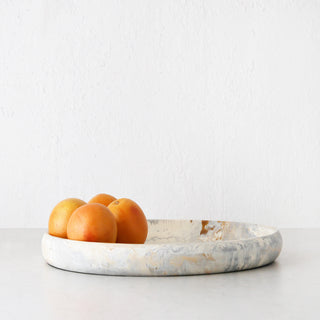 HADLEY OVAL RESIN SERVING TRAY |  MEDIUM 31CM  |  MARBLED STEEL + SAND
