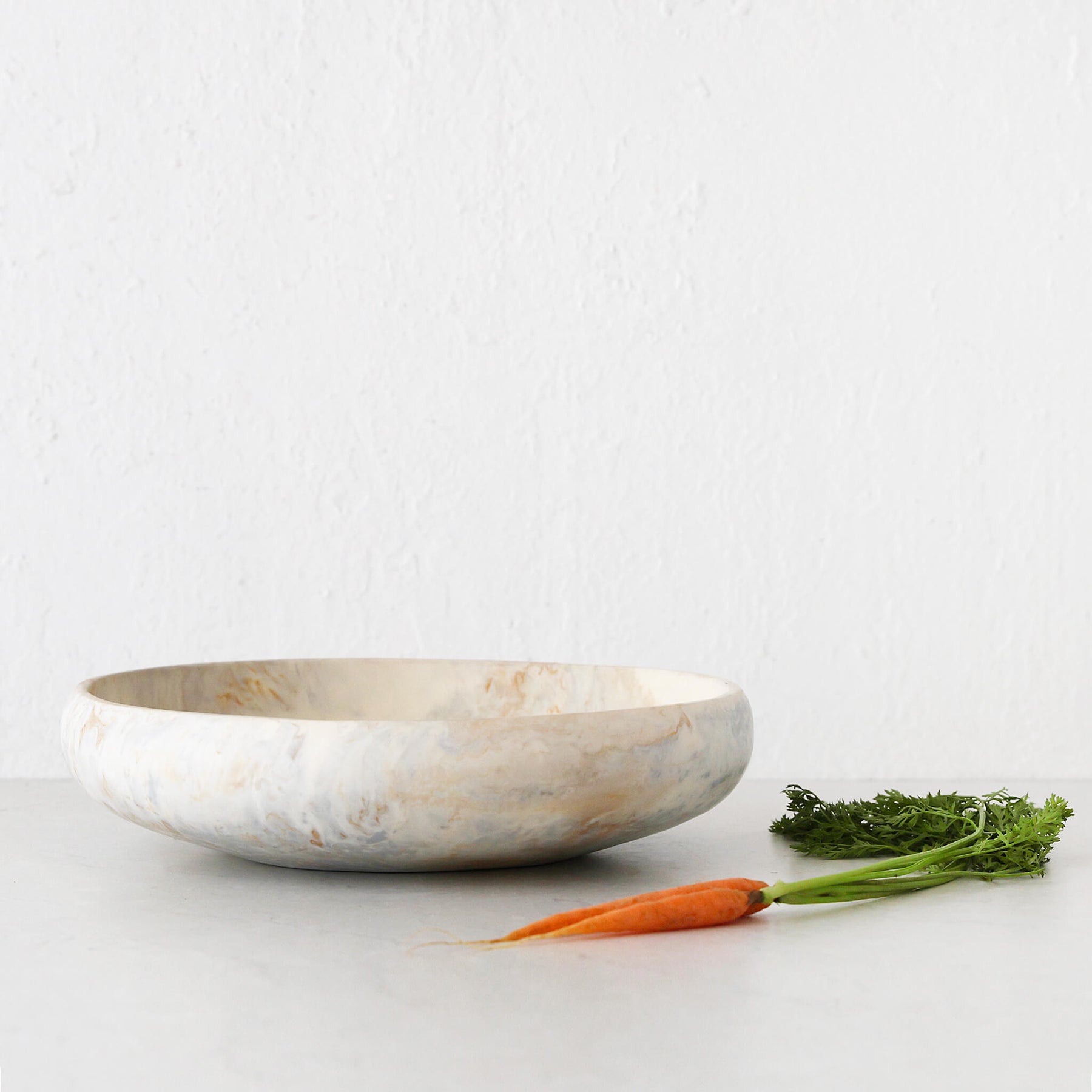 HADLEY RESIN SHALLOW BOWL | MEDIUM 37CM | MARBLED STEEL + SAND 