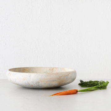 HADLEY RESIN SHALLOW BOWL  |  MEDIUM 37CM |  MARBLED STEEL + SAND