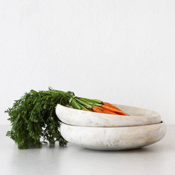 HADLEY RESIN SHALLOW BOWL BUNDLE X2  |  MEDIUM 37CM |  MARBLED STEEL + SAND