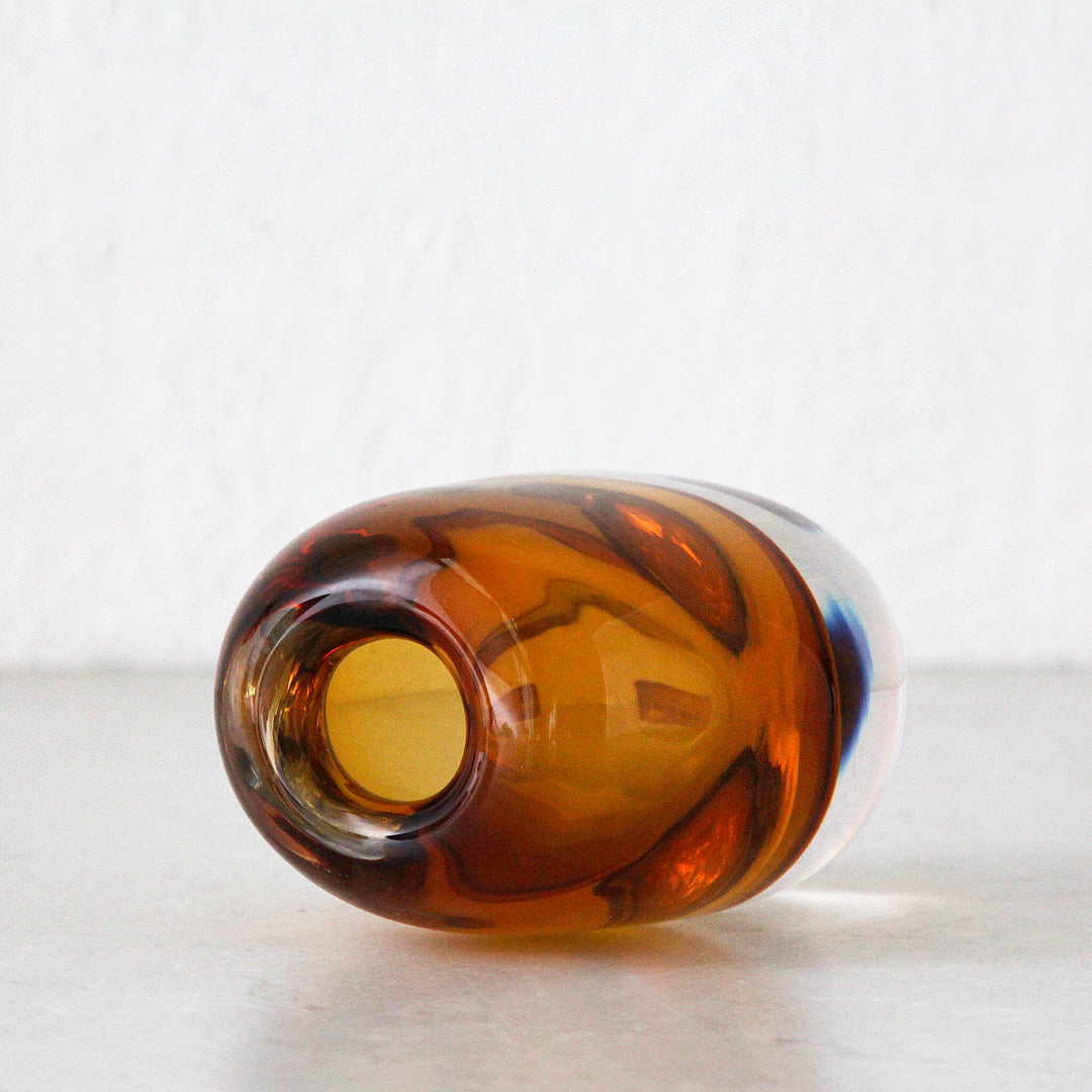 FREYA HAND BLOWN VASE  |  AMBER + CLEAR GLASS