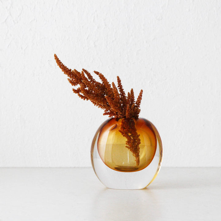 HANS HAND BLOWN VASE  |  AMBER + CLEAR GLASS