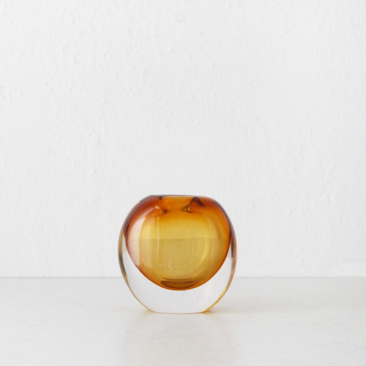 HANS HAND BLOWN VASE  |  AMBER + CLEAR GLASS