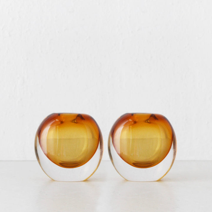 HANS HAND BLOWN VASE BUNDLE X2 |  AMBER + CLEAR GLASS