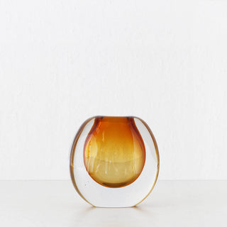 LIVING BY DESIGN EXCLUSIVE  |  HANS HAND BLOWN VASE  |  AMBER + CLEAR GLASS