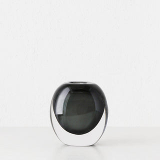 LIVING BY DESIGN EXCLUSIVE  |  HANS HAND BLOWN VASE  |  CHARCOAL + CLEAR GLASS
