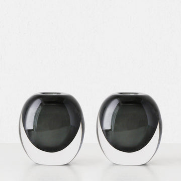 LIVING BY DESIGN EXCLUSIVE  |  HANS HAND BLOWN VASE BUNDLE X2  |  CHARCOAL + CLEAR GLASS