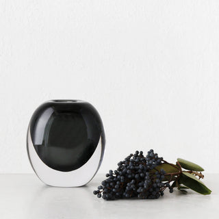 LIVING BY DESIGN EXCLUSIVE  |  HANS HAND BLOWN VASE  |  CHARCOAL + CLEAR GLASS
