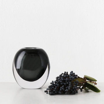 LIVING BY DESIGN EXCLUSIVE  |  HANS HAND BLOWN VASE  |  CHARCOAL + CLEAR GLASS
