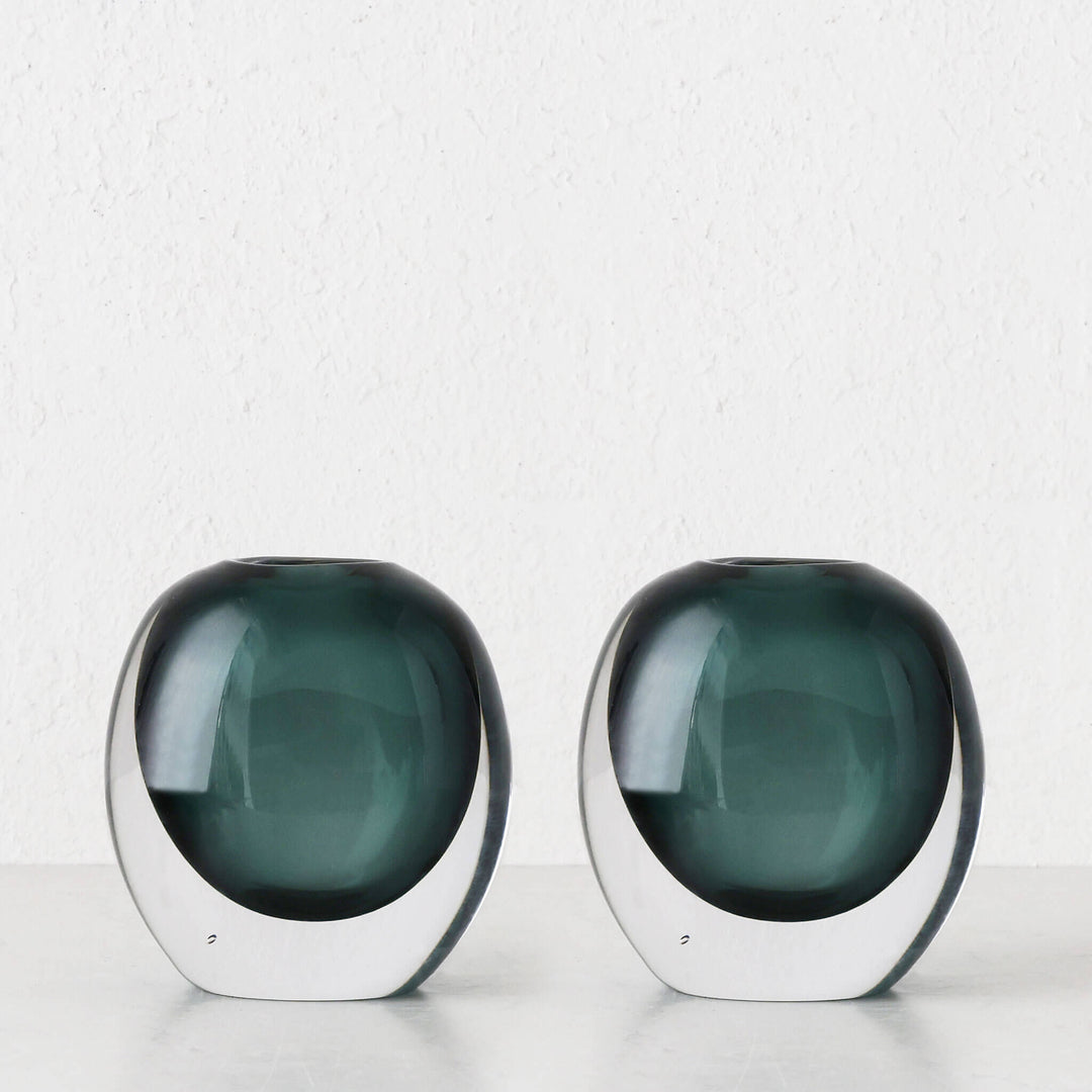 LIVING BY DESIGN EXCLUSIVE  |  HANS HAND BLOWN VASE BUNDLE X2  |  GREEN + CLEAR GLASS