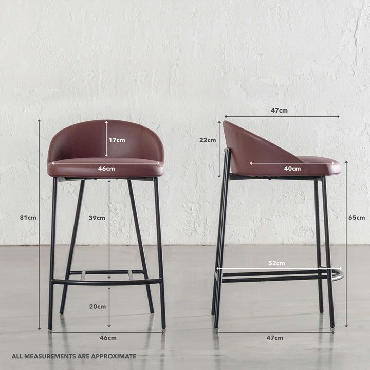 HAWLEY BAR CHAIR  |  BURNISHED CURRANT VEGAN LEATHER | MEASUREMENTS