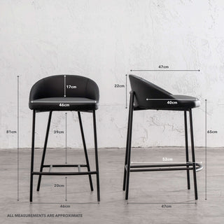 HAWLEY BAR CHAIR  |  NOIR BLACK VEGAN LEATHER | MEASUREMENTS