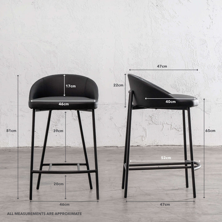 HAWLEY BAR CHAIR  |  NOIR BLACK VEGAN LEATHER | MEASUREMENTS