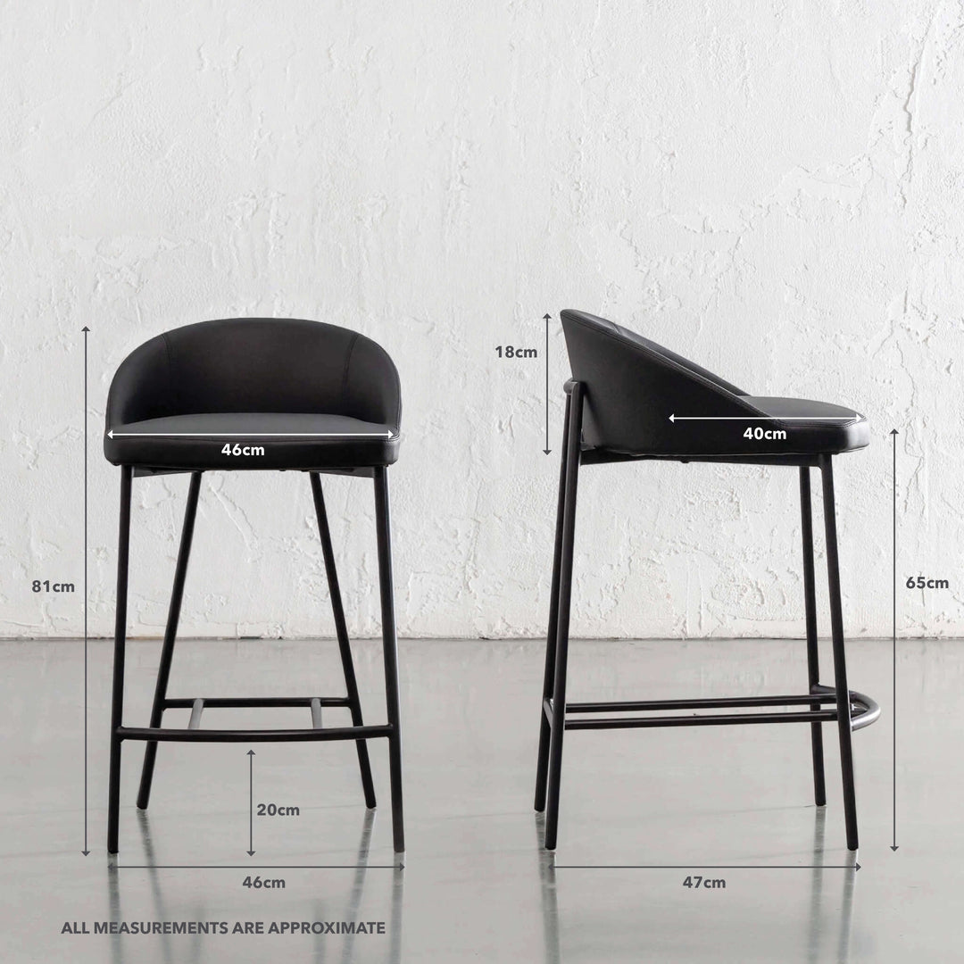 HAWLEY BAR CHAIR | NOIR BLACK VEGAN LEATHER | MEASUREMENTS