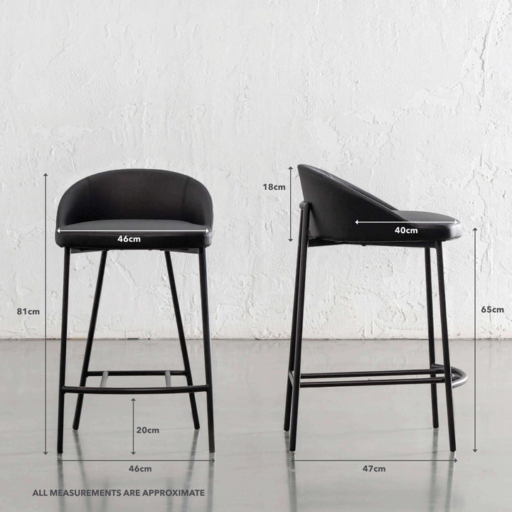HAWLEY BAR CHAIR | NOIR BLACK VEGAN LEATHER | MEASUREMENTS