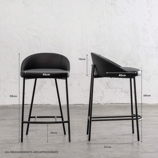 HAWLEY BAR CHAIR | VEGAN LEATHER | NOIR BLACK | MEASUREMENTS
