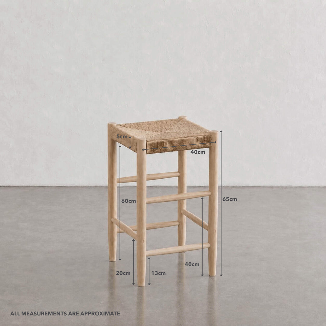 HERRINGTON COUNTER STOOL | WOVEN WARM ASH + BLEACHED TEAK | MEASUREMENTS