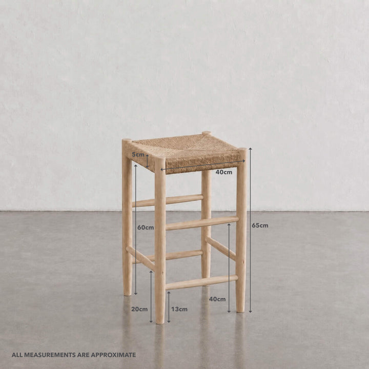 HERRINGTON COUNTER STOOL | WOVEN WARM ASH + BLEACHED TEAK | MEASUREMENTS