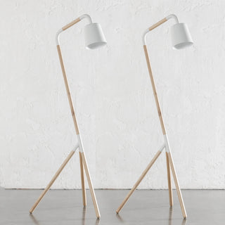 HOPPER FLOOR LAMP  |  WOOD + WHITE  |  BUNDLE X 2