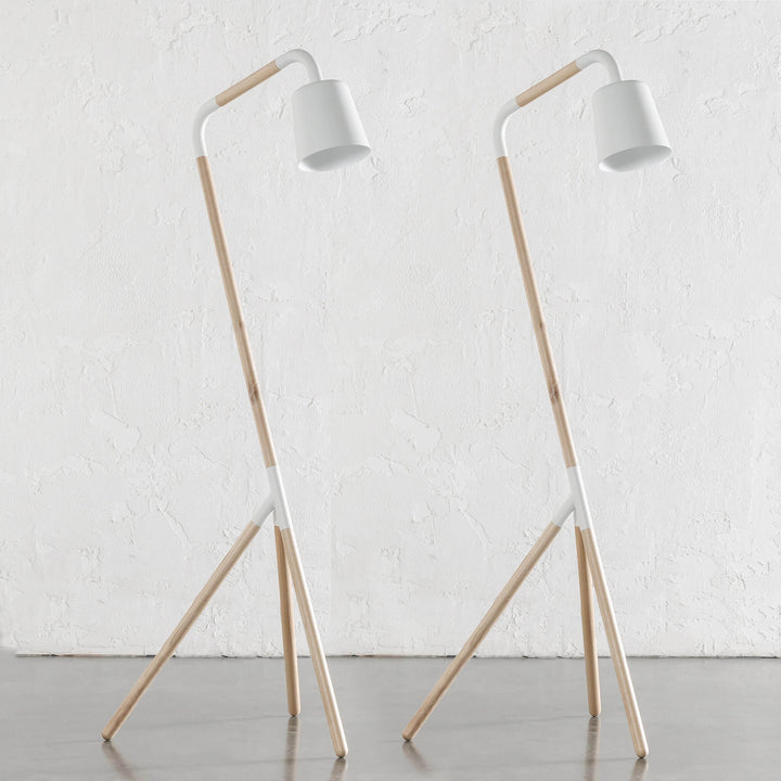 HOPPER FLOOR LAMP  |  WOOD + WHITE  |  BUNDLE X 2