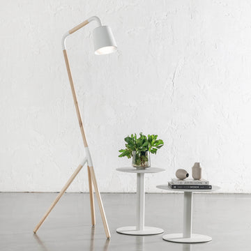 HOPPER FLOOR LAMP  |  WOOD + WHITE