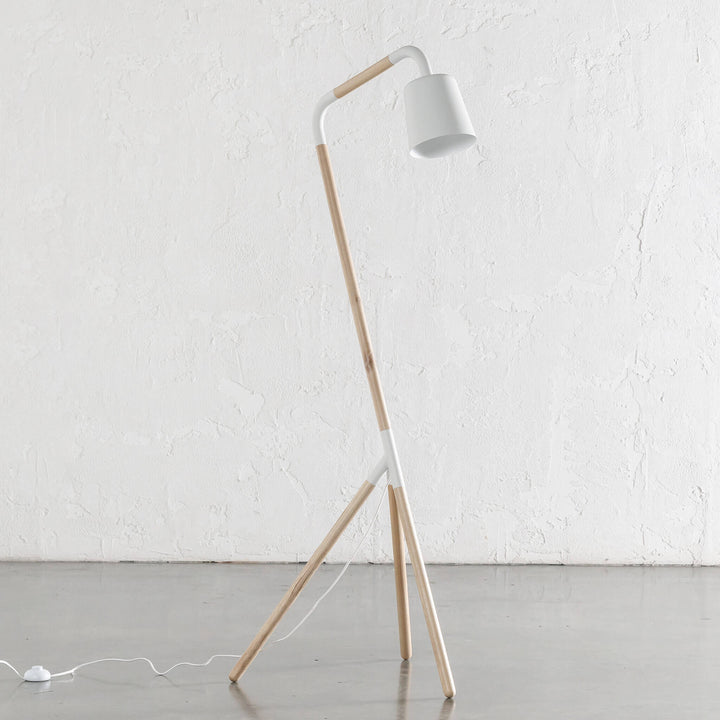 HOPPER FLOOR LAMP  |  WOOD + WHITE