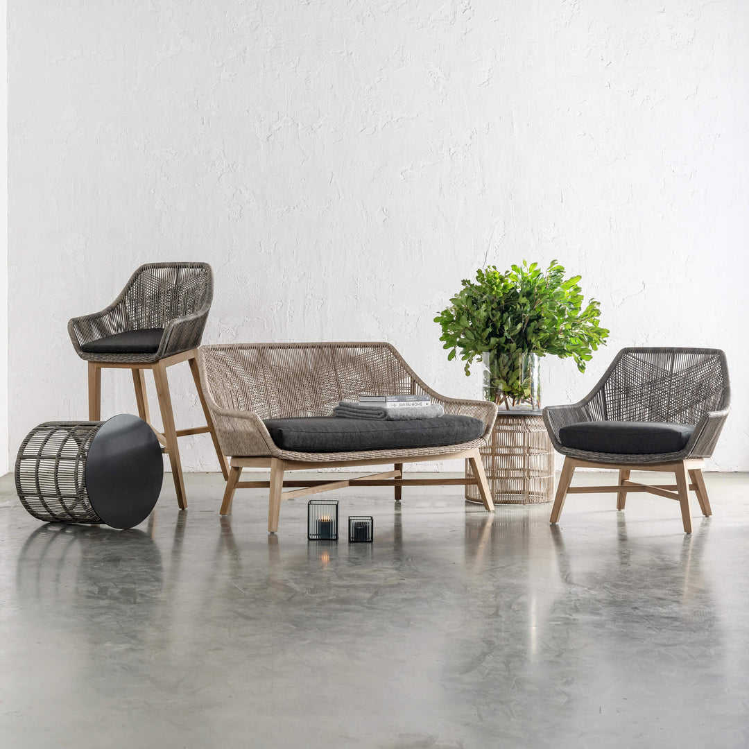 INIZIA WOVEN RATTAN INDOOR / OUTDOOR COLLECTION  |  BIRCH ASH + PUMICE SHADOW