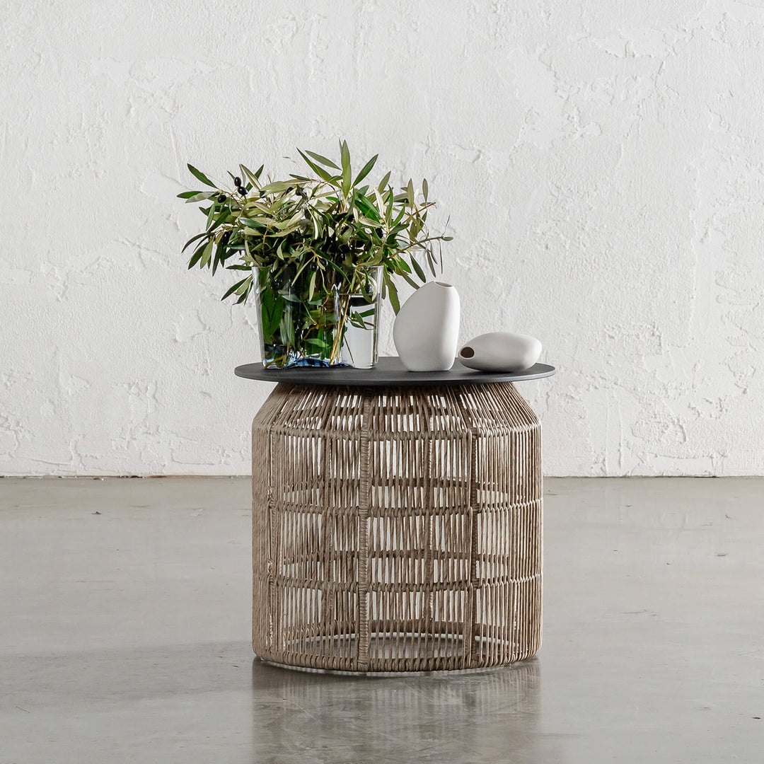 INIZIA WOVEN RATTAN INDOOR / OUTDOOR SIDE TABLE |  BIRCH ASH