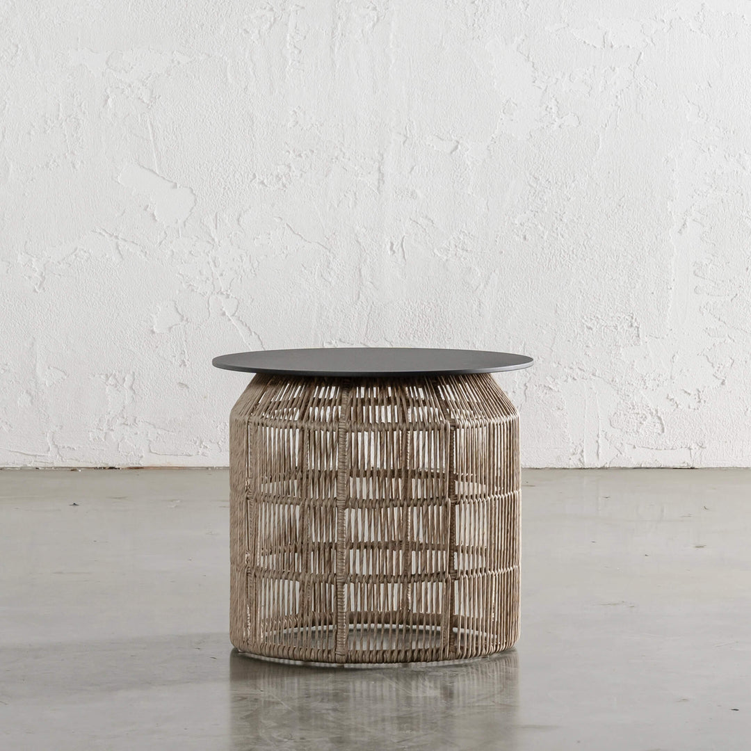 INIZIA WOVEN RATTAN INDOOR / OUTDOOR SIDE TABLE UNSTYLED |  BIRCH ASH