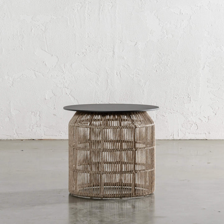 INIZIA WOVEN RATTAN INDOOR / OUTDOOR SIDE TABLE UNSTYLED |  BIRCH ASH