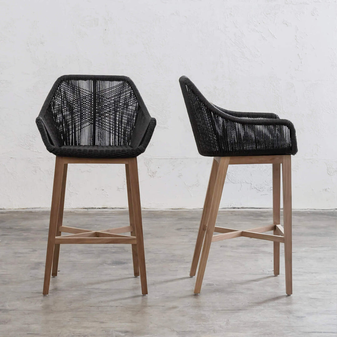 INIZIA WOVEN RATTAN INDOOR / OUTDOOR BAR STOOL | MONUMENT BLACK