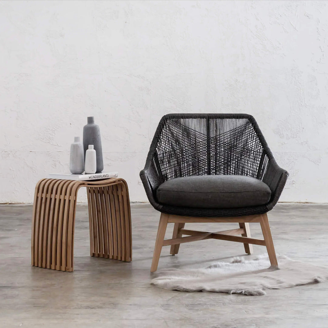 PRE ORDER  |  INIZIA WOVEN RATTAN INDOOR / OUTDOOR LOUNGE CHAIR  |  MONUMENT BLACK