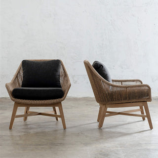 INIZIA WOVEN RATTAN INDOOR OUTDOOR LOUNGE CHAIR | WARM HUSK | HAMPTONS MODERN RATTAN CHAIR
