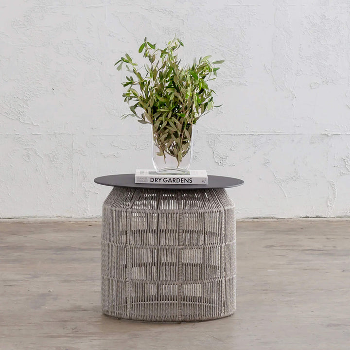 INIZIA WOVEN RATTAN INDOOR / OUTDOOR SIDE TABLE | ASH GREY