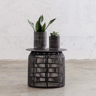 INIZIA WOVEN RATTAN INDOOR / OUTDOOR SIDE TABLE | MONUMENT BLACK