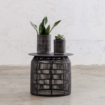 INIZIA WOVEN RATTAN INDOOR / OUTDOOR SIDE TABLE | MONUMENT BLACK
