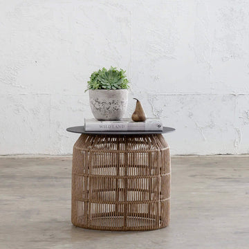 INIZIA WOVEN RATTAN INDOOR / OUTDOOR SIDE TABLE | WARM HUSK