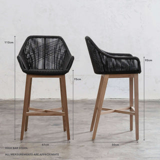 INIZIA WOVEN RATTAN INDOOR / OUTDOOR BAR CHAIRS  |  HIGH + LOW  |  MONUMENT BLACK