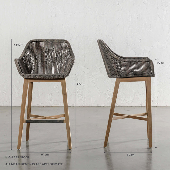 INIZIA WOVEN RATTAN INDOOR / OUTDOOR BAR CHAIRS  |  HIGH + LOW  |  PUMICE SHADOW