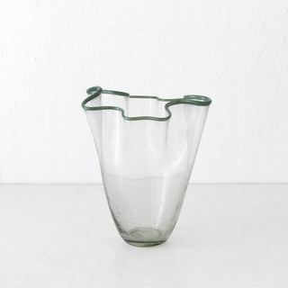 JARVIS GLASS VASE | MEDIUM | GREY + GREEN GLASS | ANGLED ABOVE