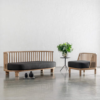 JASPER JORI SPINDLE TIMBER INDOOR/OUTDOOR SOFA + ULU CHAIR |  BLACK
