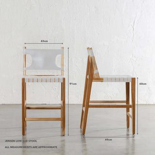 JENSEN LEATHER BAR CHAIR  |  LOW  |  WHITE LEATHER HIDE | MEASUREMENTS